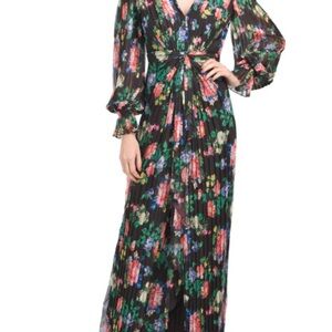 Tadashi Shoji Black Floral Long Sleeve Pleated Dress - 12